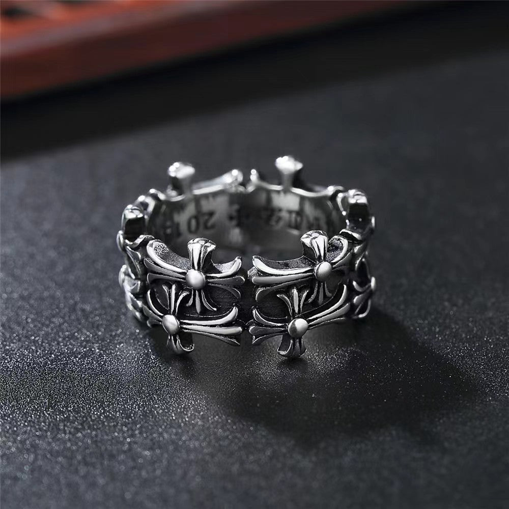 Wholesale Trendy Double Cross Couple Ring Adjustable Retro Color Zinc Alloy Fashion Accessory