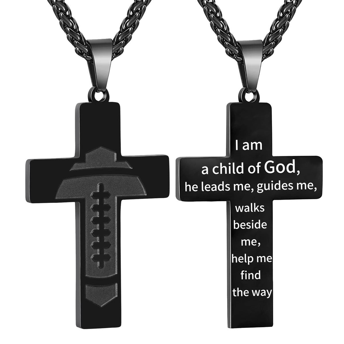 Wholesale American Football Stainless Steel Cross Bible Pendant Necklace