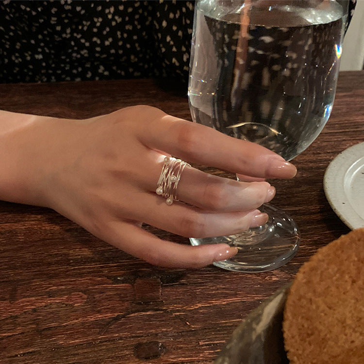 Wholesale Irregular multi-layer metal Pearl open ring