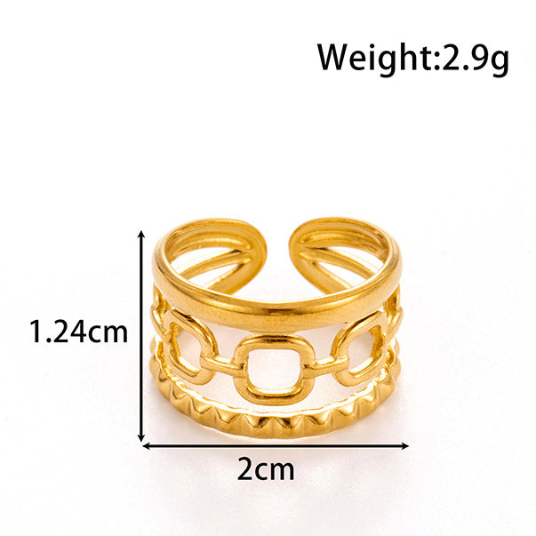 Wholesale Titanium steel exaggerated wide version fashion  light luxury smooth metal line opening adjustable ring