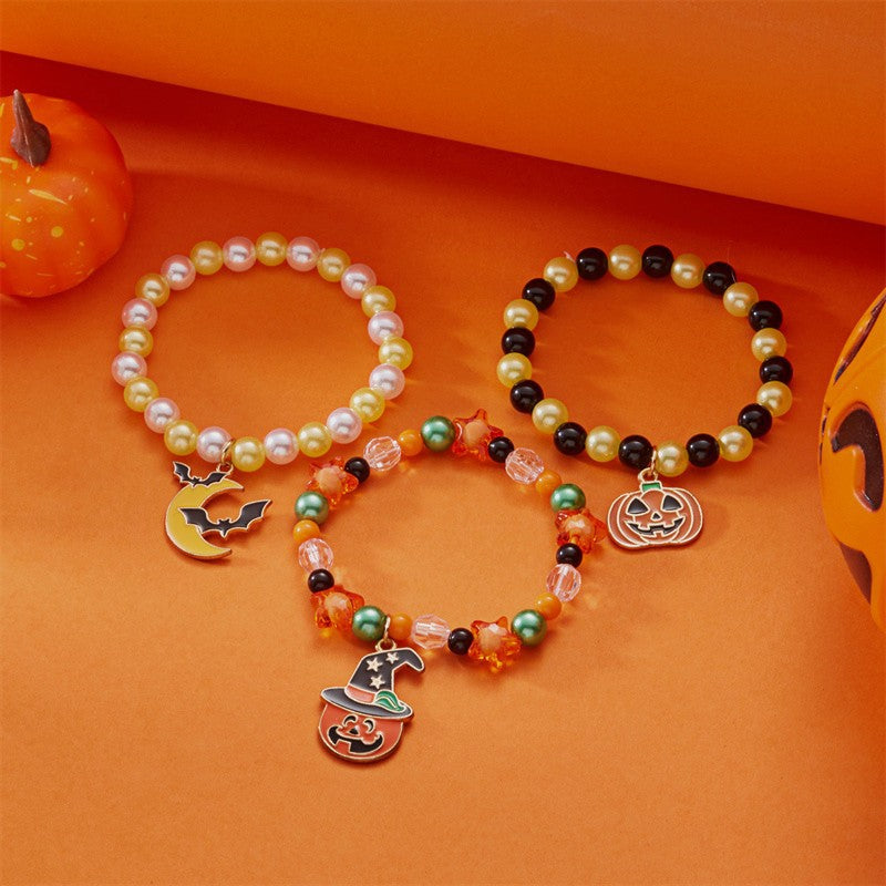 Wholesale  Ghost Pumpkin Stretch Beaded Charm Bracelet