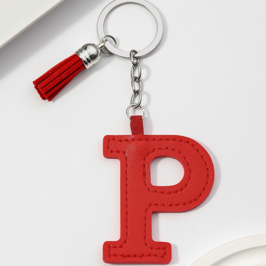 Wholesale PU leather 26 English letters colorful cowhide tassel keychain