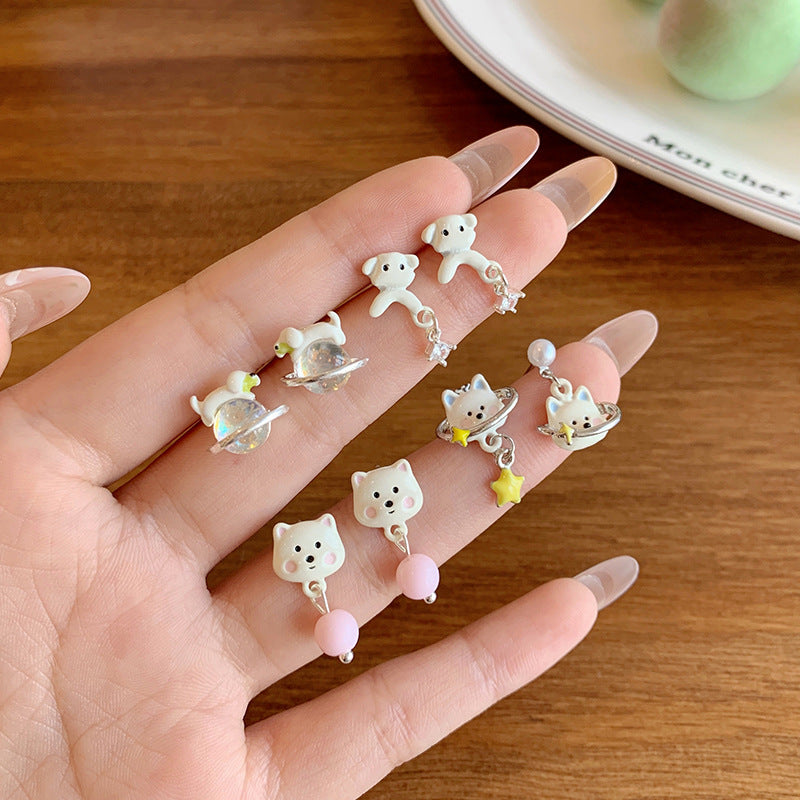 Wholesale Childlike and Cute Puppy Earrings with Tassels Silver Needles Earrings