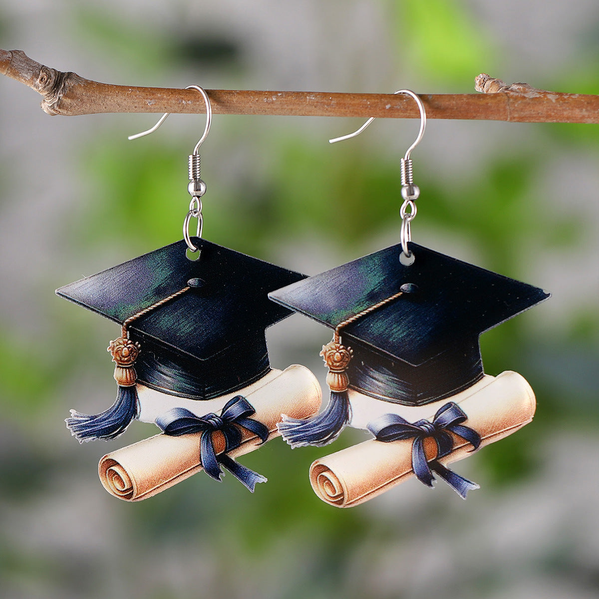 Wholesale Graduation season bachelor hat book flower bow scroll pendant earrings