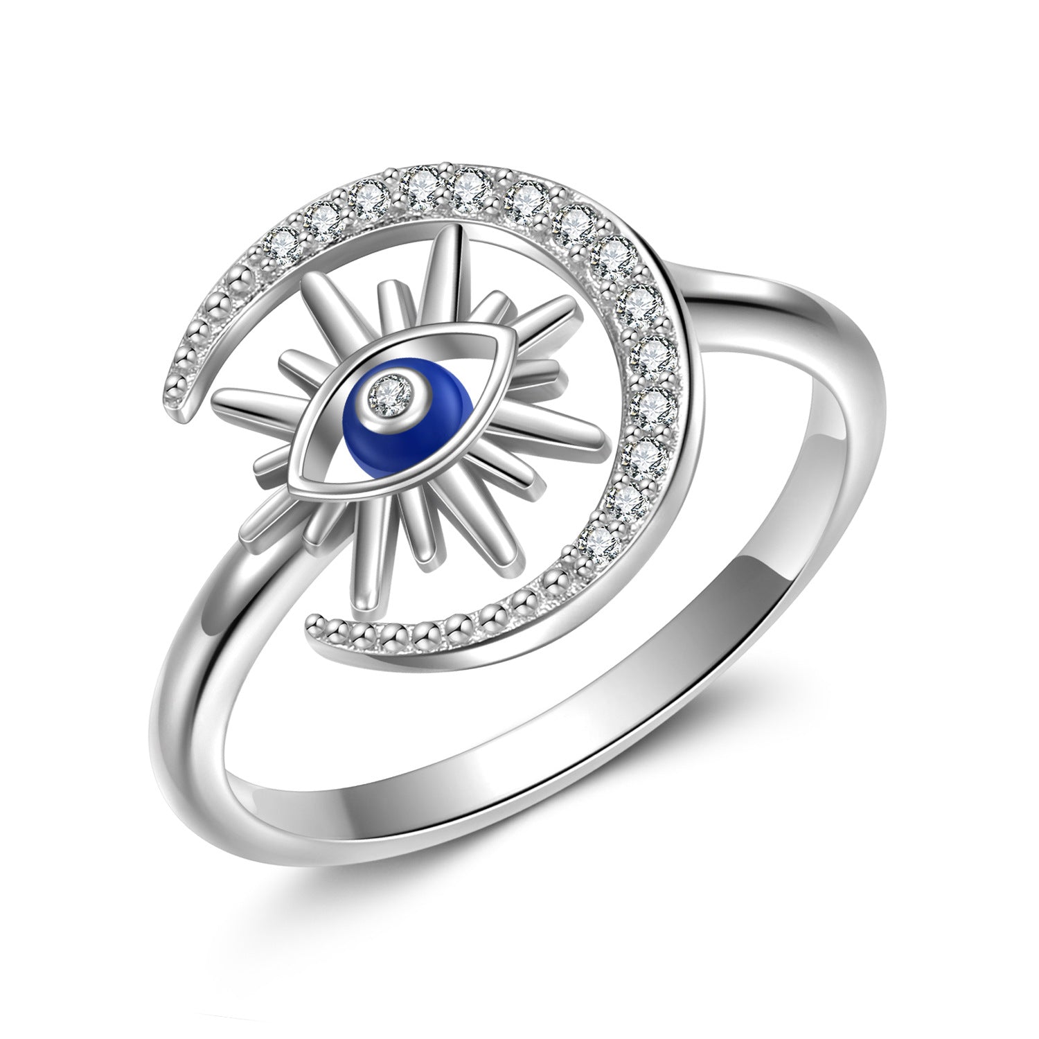 Wholesale Star Moon Demon Eye Blue Epoxy S925 Sterling Silver Rings ACC-RS-MC002