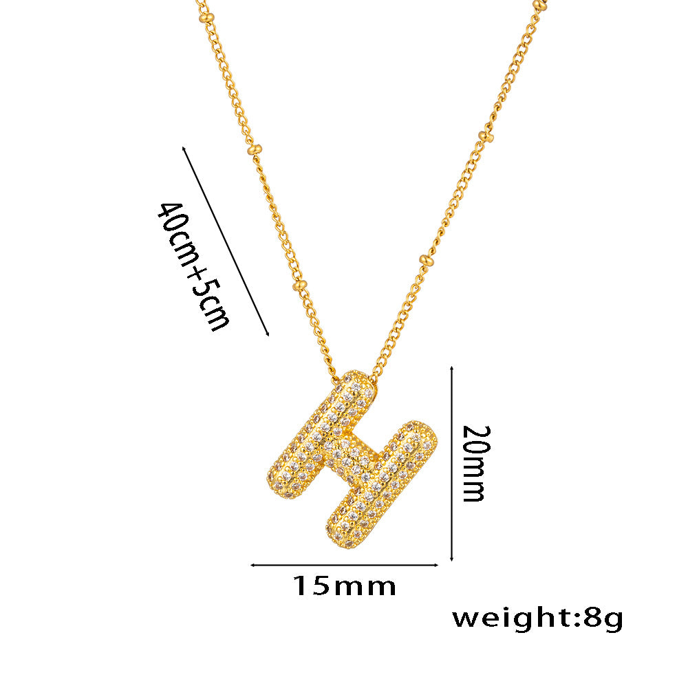 Wholesale Micro-Inlaid Zirconia Letter Pendant Necklace ACC-NE-KuCai012