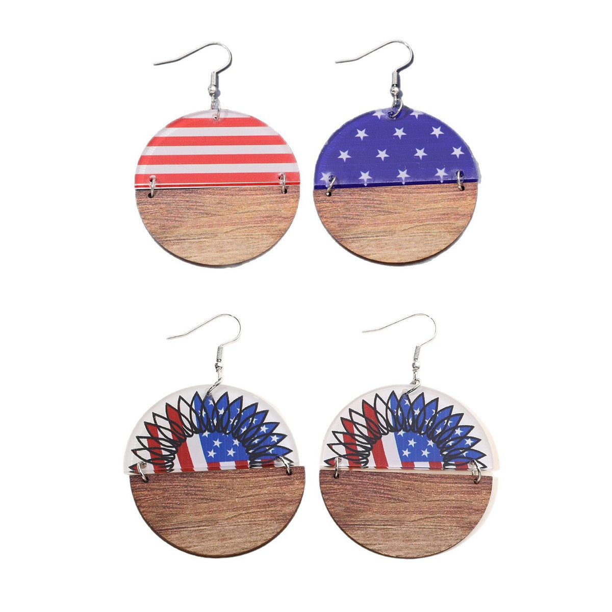 Wholesale Semi-circular wooden acrylic splicing American Independence Day National Day female earrings