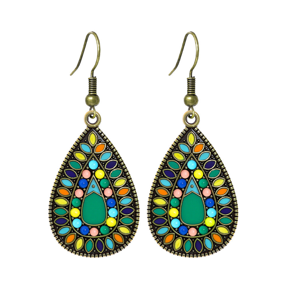 Wholesale Zinc Alloy Bohemian Water Drop Earrings Retro Ethnic Style Jewelry For Women Party Gift