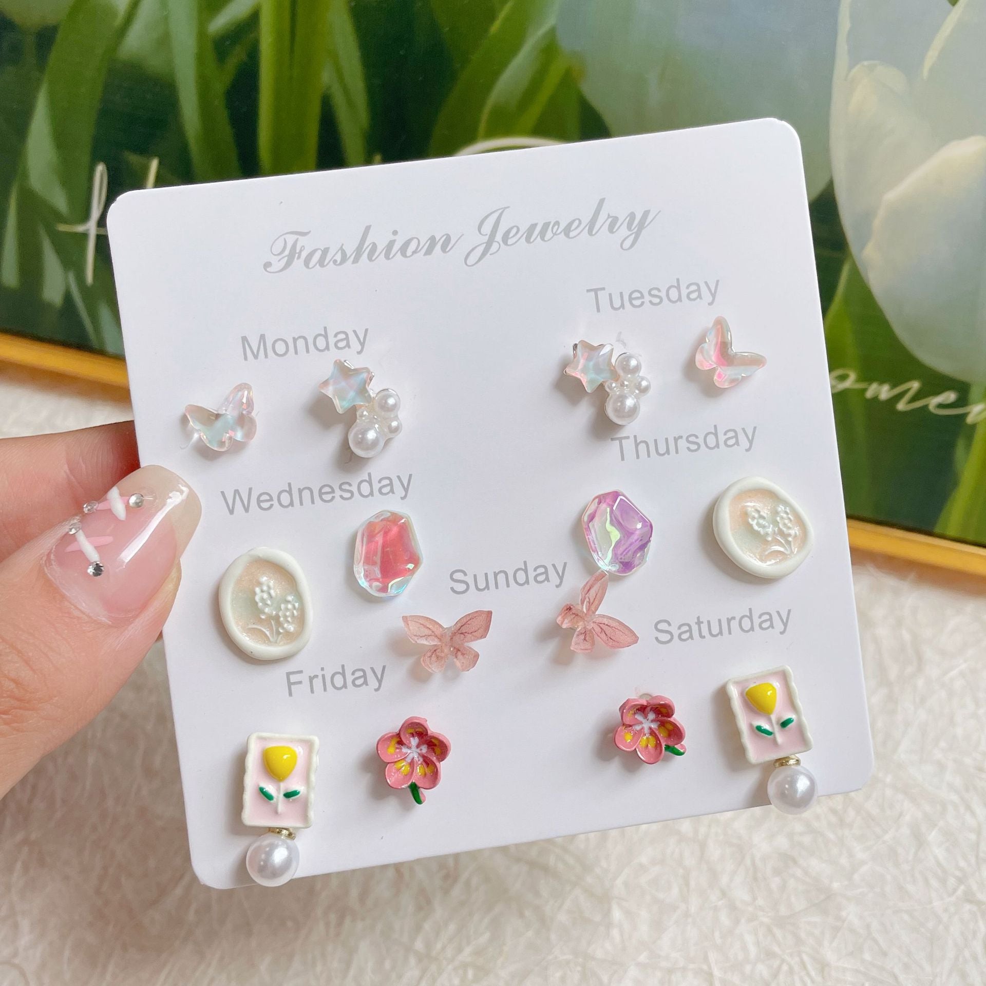 Wholesale Sweet and fresh silver needle small floral and fruit earrings