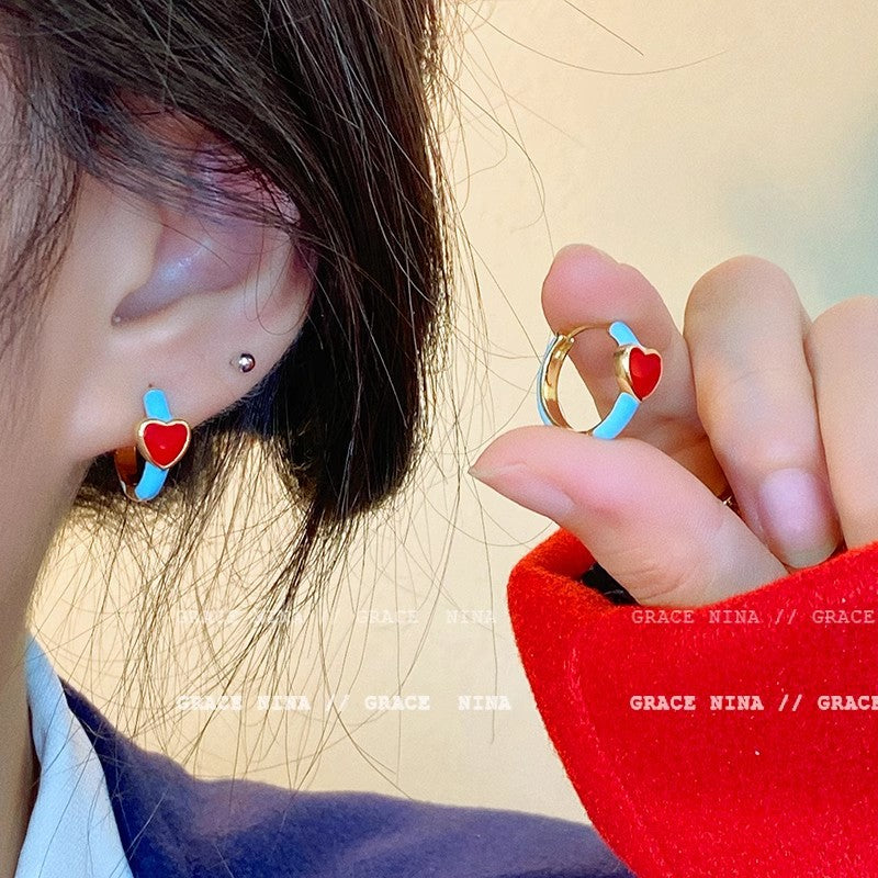 Wholesale Red Glaze Love Ear Buckle Earrings