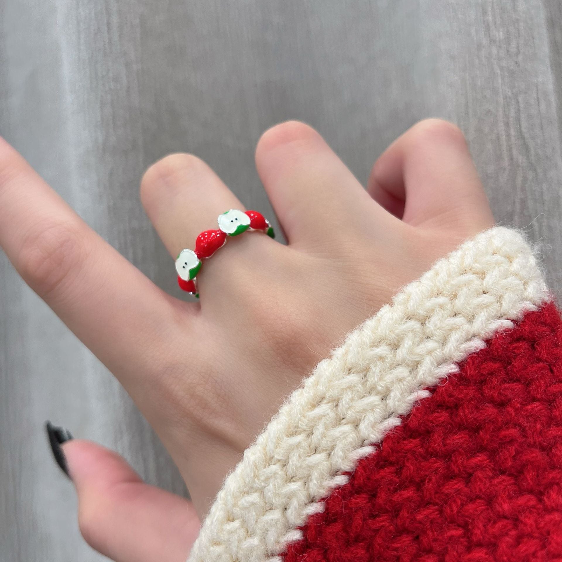 Wholesale  Red and Green Apple Open Ring