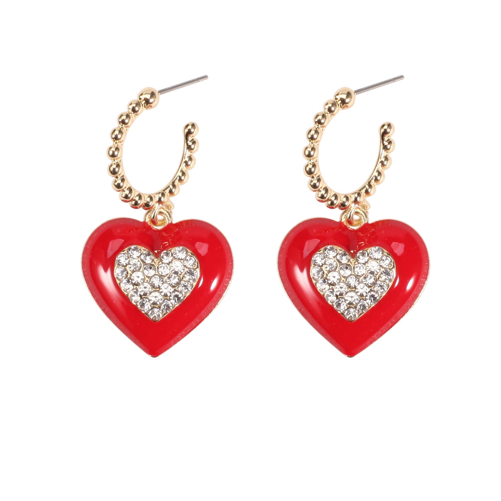 Wholesale Valentine' s Day Red Love Rhinestone  Earrings