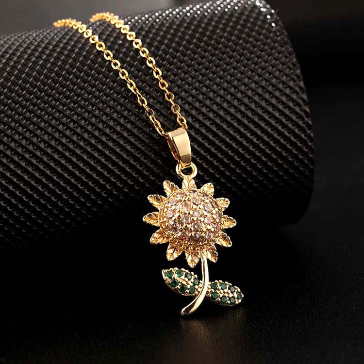 Wholesale Gold Plated Copper Zircon Colorful Sunflower Chain Necklaces ACC-NE-SY003