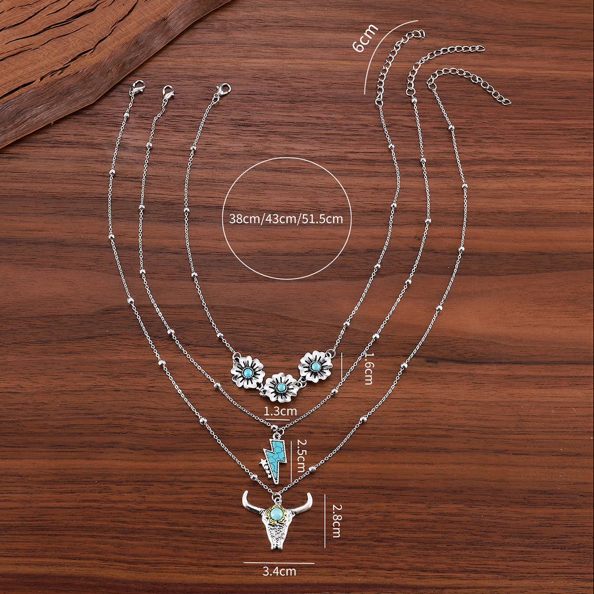 Wholesale Western cowboy retro ethnic style turquoise alloy bull head combat boots hat necklace