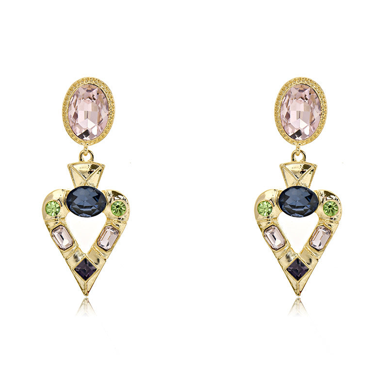 Wholesale spades love retro color crystal heart earrings ACC-ES-Jiuj004