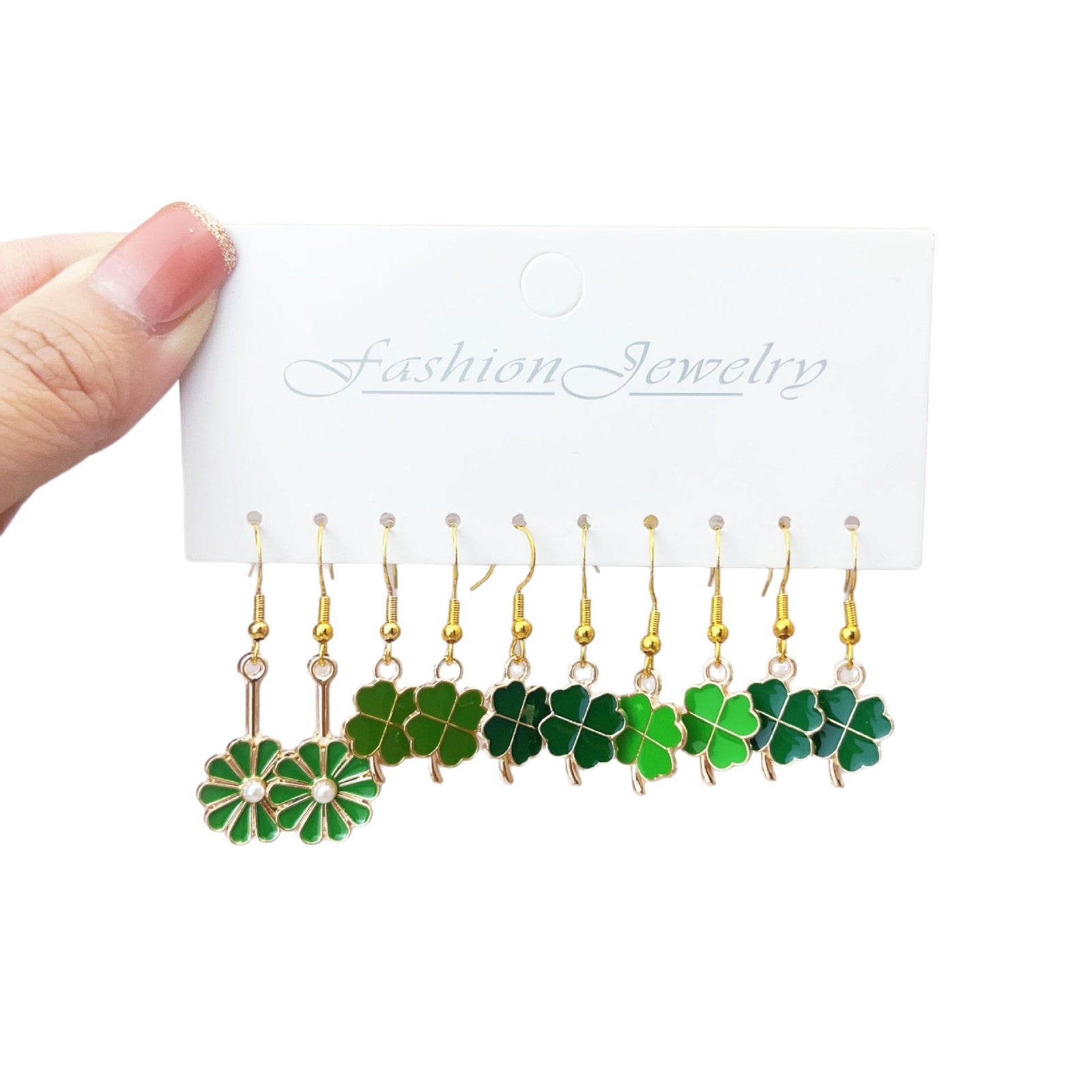 Wholesale Zinc alloy St.  Patrick' s Day four-leaf clover  earrings