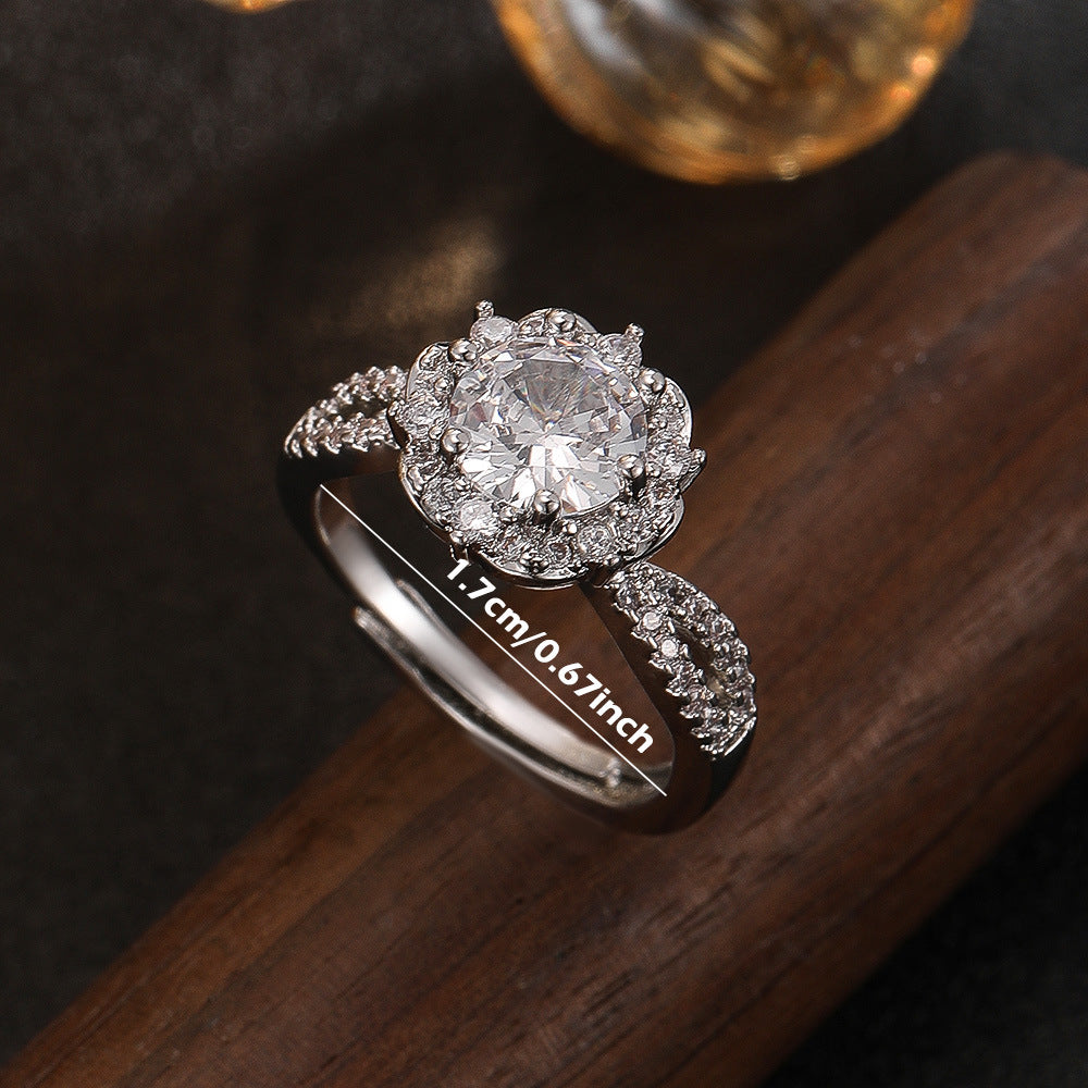 Wholesale Women S Plum Blossom Ring Crystal Studded Silver Tone Jewelry Chic Everyday Accessory Gift