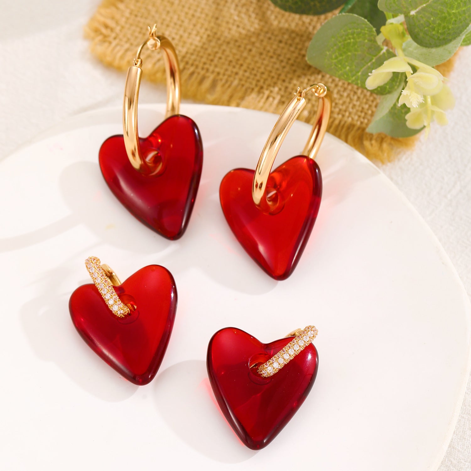 Wholesale Trendy Red Heart Hoop Earrings For Women Copper Electroplated Fashion Jewelry Accessory For Party