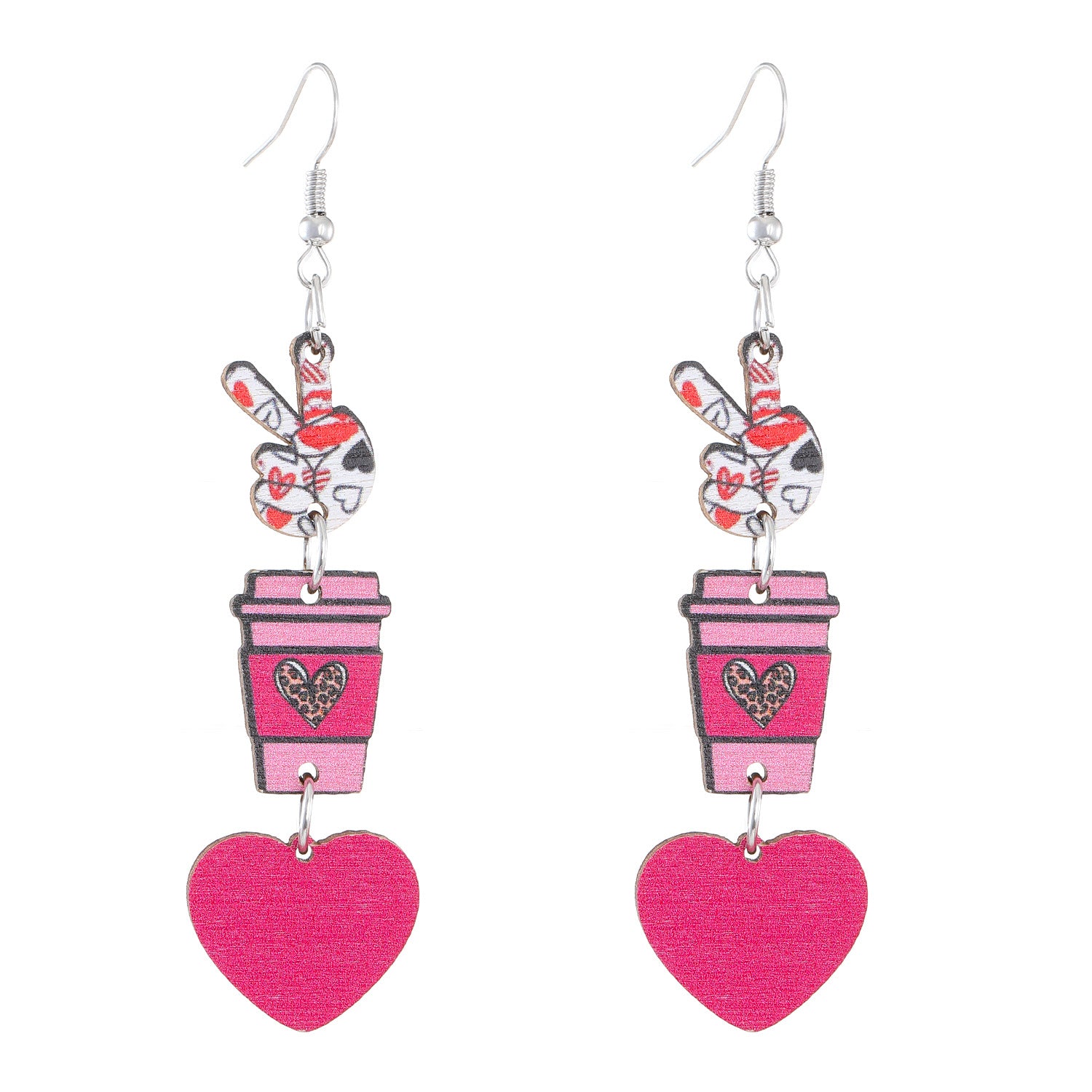Wholesale Wooden Valentine' s Day Heart-shaped Earrings