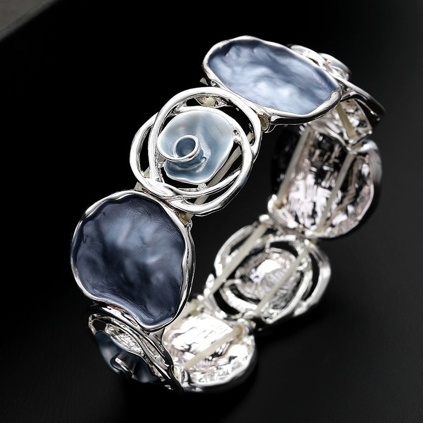 Wholesale Colorful Oil Painting Rose Flower Elastic Bracelet