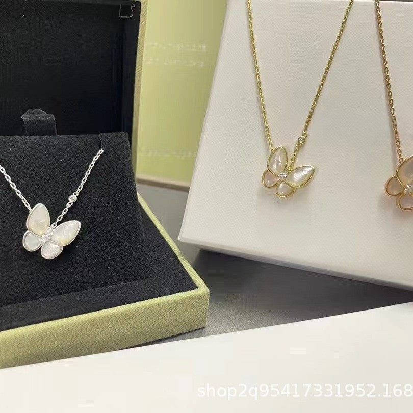 Wholesale Gold Electroplated Butterfly Necklace,  Turquoise and Mother-of-Pearl,  Trendy Jewelry Accessory