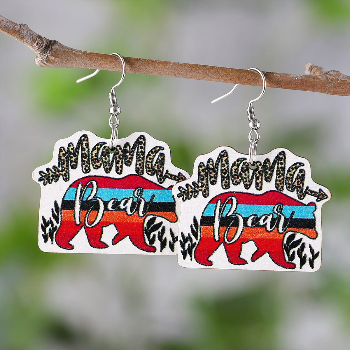 Wholesale Mother's Day MAMA MOM Leopard Sunflower Rainbow Hollow Pendant Wood Earrings ACC-ES-ChuLian094