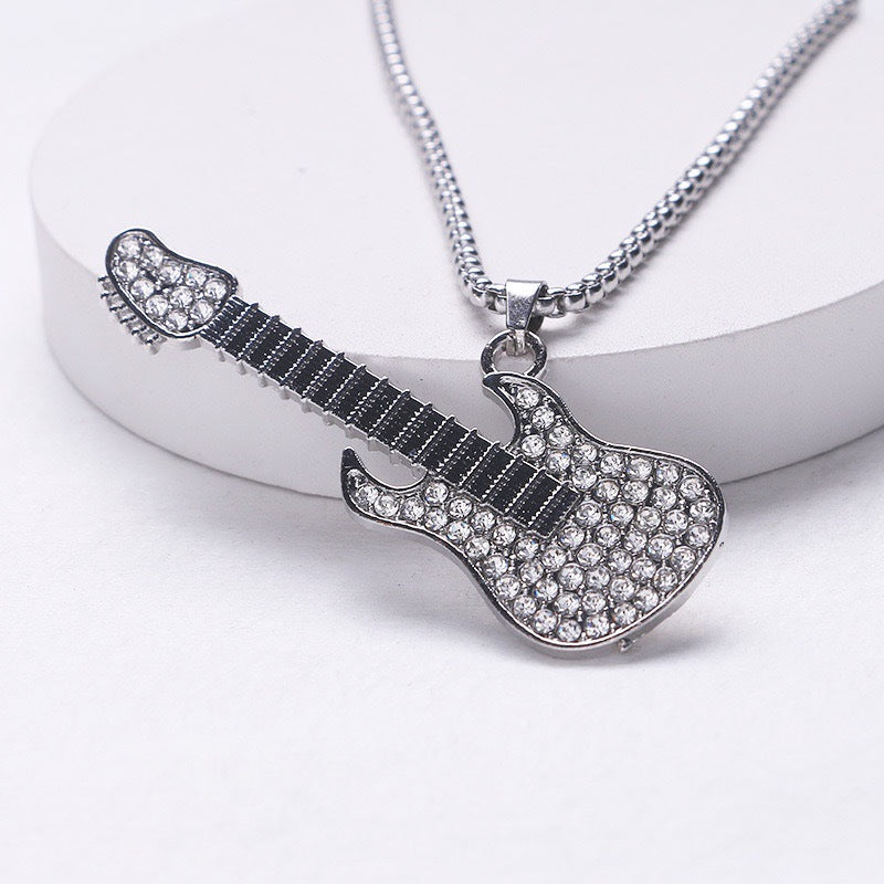 Wholesale Hip Hop Guitar Pendant Necklace with Diamond Finish - Trendy Fashion Accessory for Boutique Resale