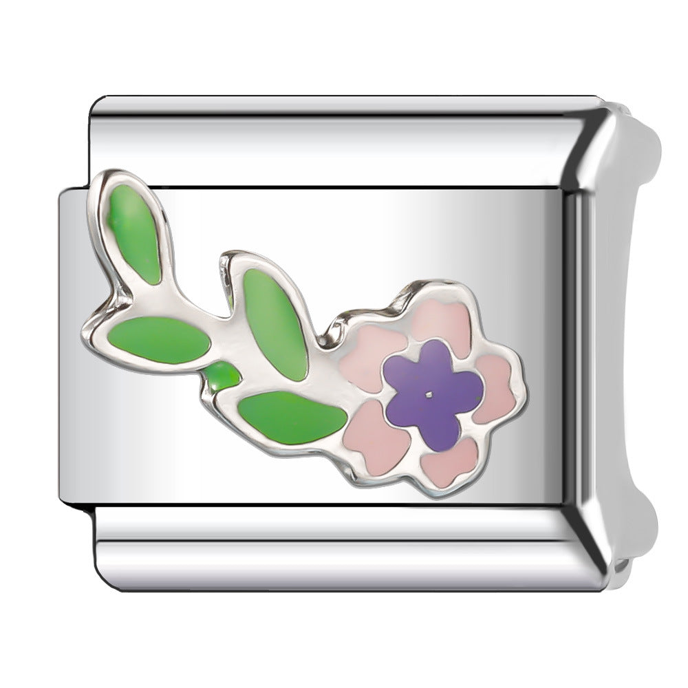 Wholesale Italian Charm Bracelet 9mm DIY Splicing Flower Series Stainless Steel Composable Bracelet