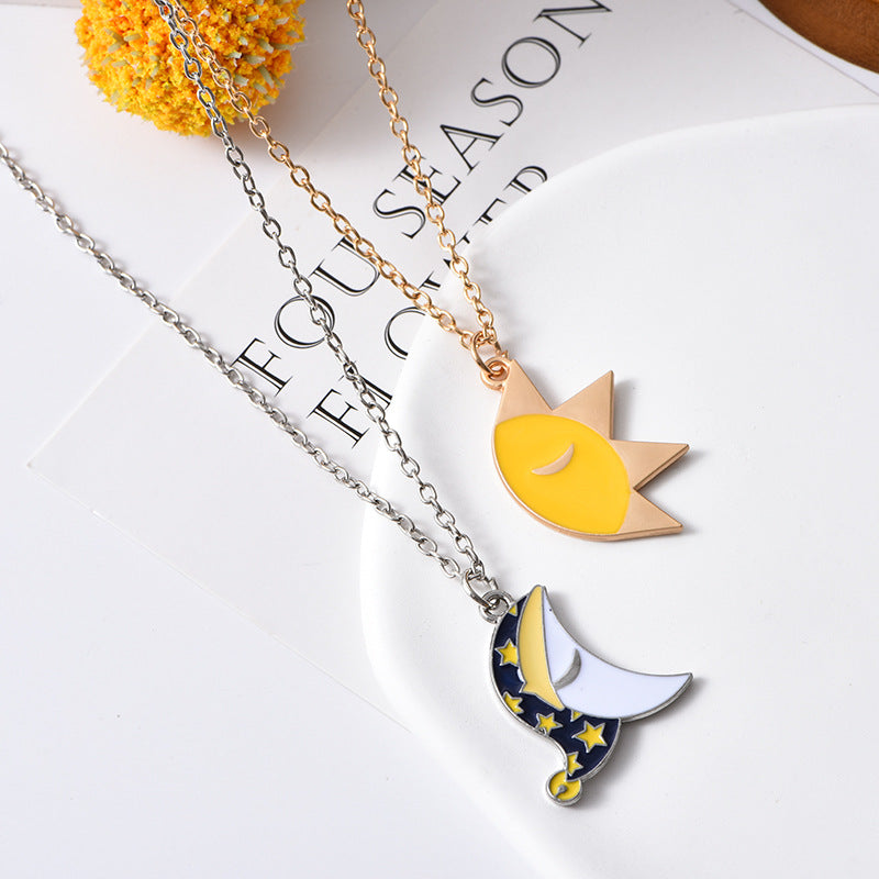 Wholesale sun and moon couple stitching necklace