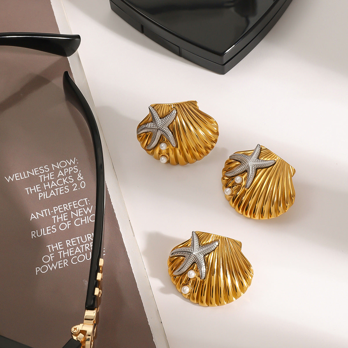 Wholesale  Stainless Steel Starfish Earrings Shell Ring