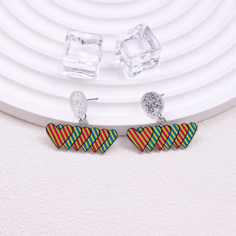 Wholesale Rainbow LGBT Pride Month Twill Love Heart Acrylic Earrings ACC-ES-DA013