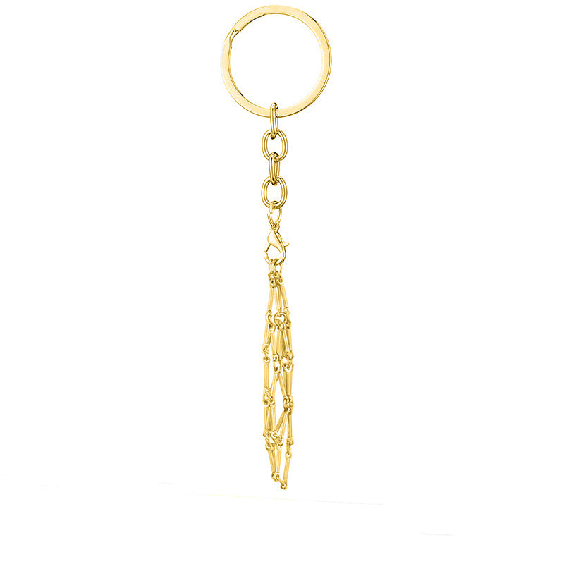 Wholesale Natural Stone Woven Keychain Pendant Stainless Steel Bamboo Chain Crystal Mesh Bag ACC-KC-XingYue001