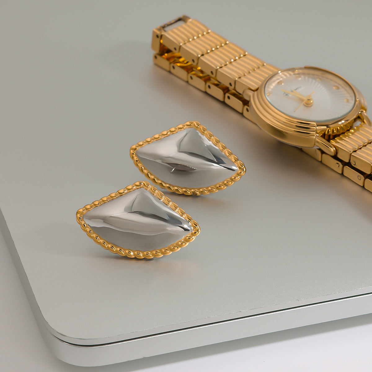 Wholesale 18K gold stainless steel thread geometry irregular earrings