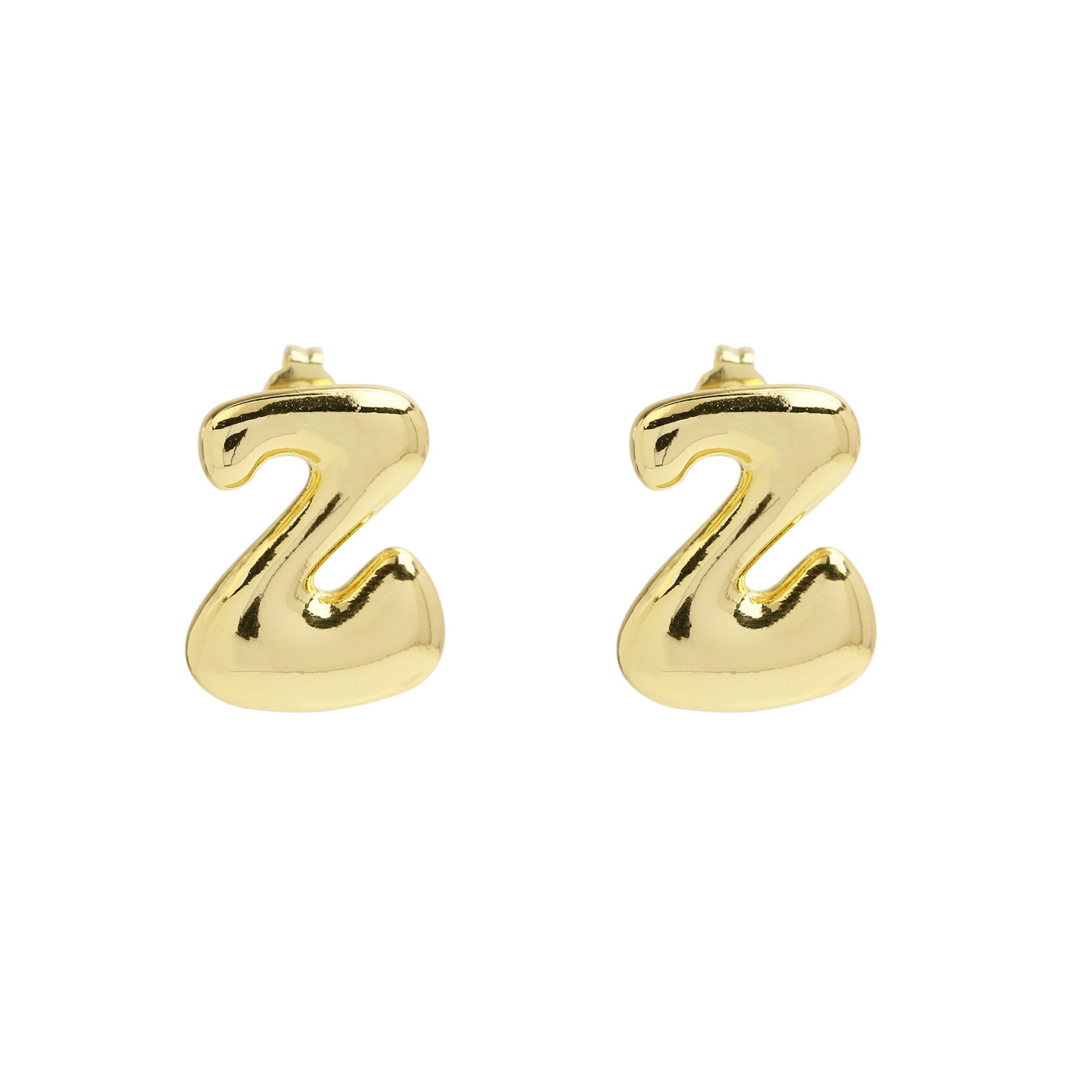 Wholesale  copper plated 18k real gold chubby bubble balloon 26 English letter earrings