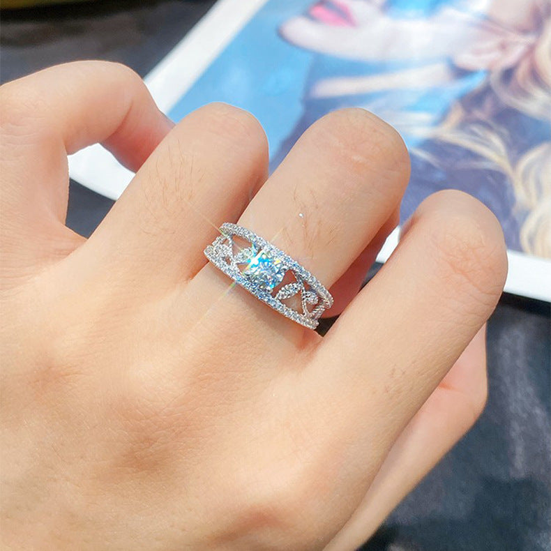 Wholesale 50 Points Eight Heart and Eight Arrows Plating PT950 Group Inlaid with Full Diamond Simulation Imported Mosan Diamond Opening Ring Women' s Wedding Jewelry