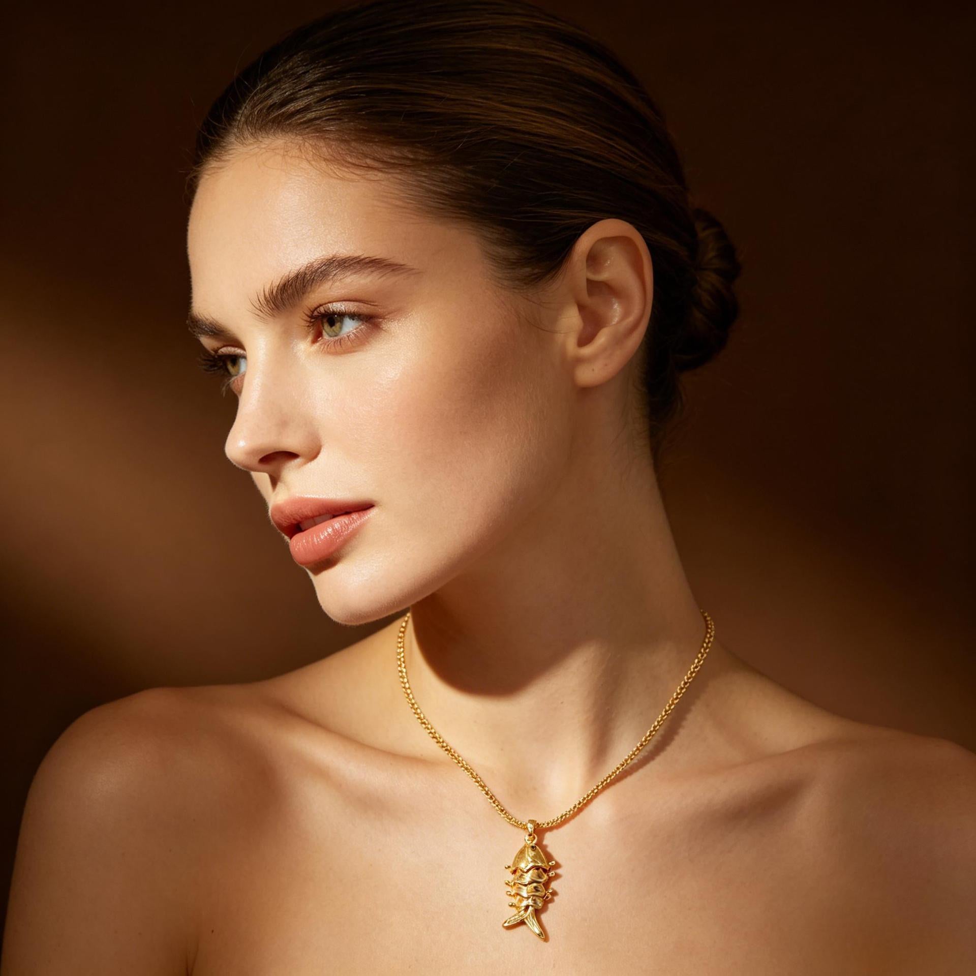 Wholesale Marine Mermaid Fish Bone Pendant Necklace,  Copper Layering Jewelry for Women