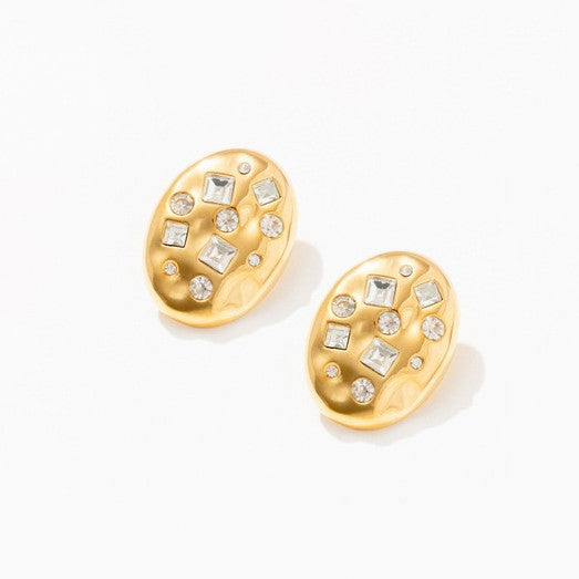 Wholesale  18K Gold Oval Bread Inlaid Square Zircon Earrings