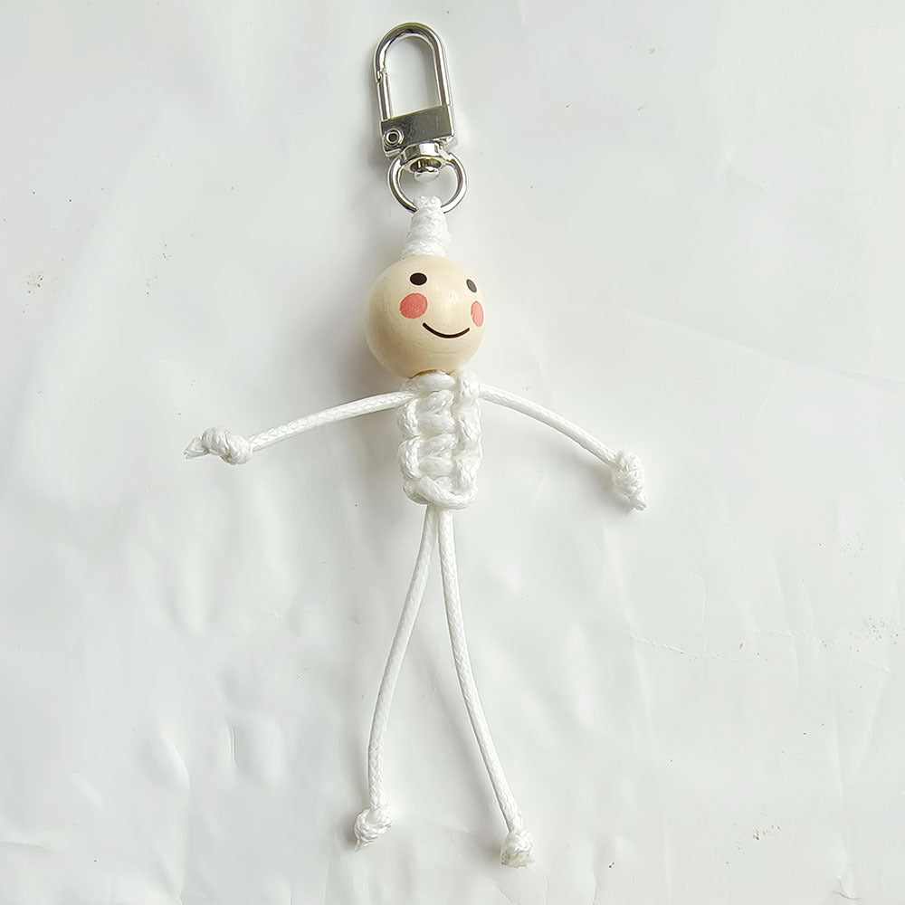 Wholesale Creative Hand-woven Stickman Keychain Wooden Beads Smiley Face School Bag Pendant ACC-KC-YCY007