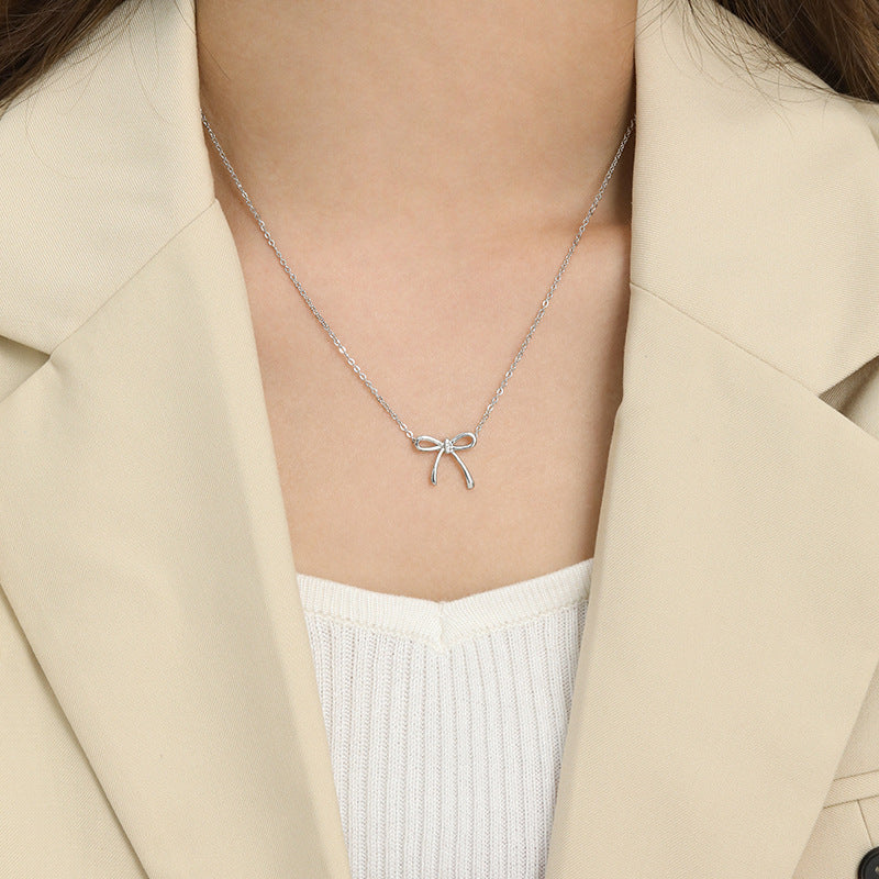 Wholesale Simple Fashion Rose Gold Diamond Bow Copper Necklaces ACC-NE-YingRong006