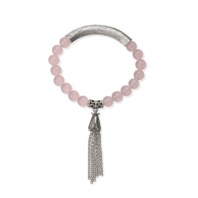 Wholesale New Chinese Style Gun Black Stone Bead Bracelet With Tassel Unisex Retro Wedding Gift Jewelry Accessory