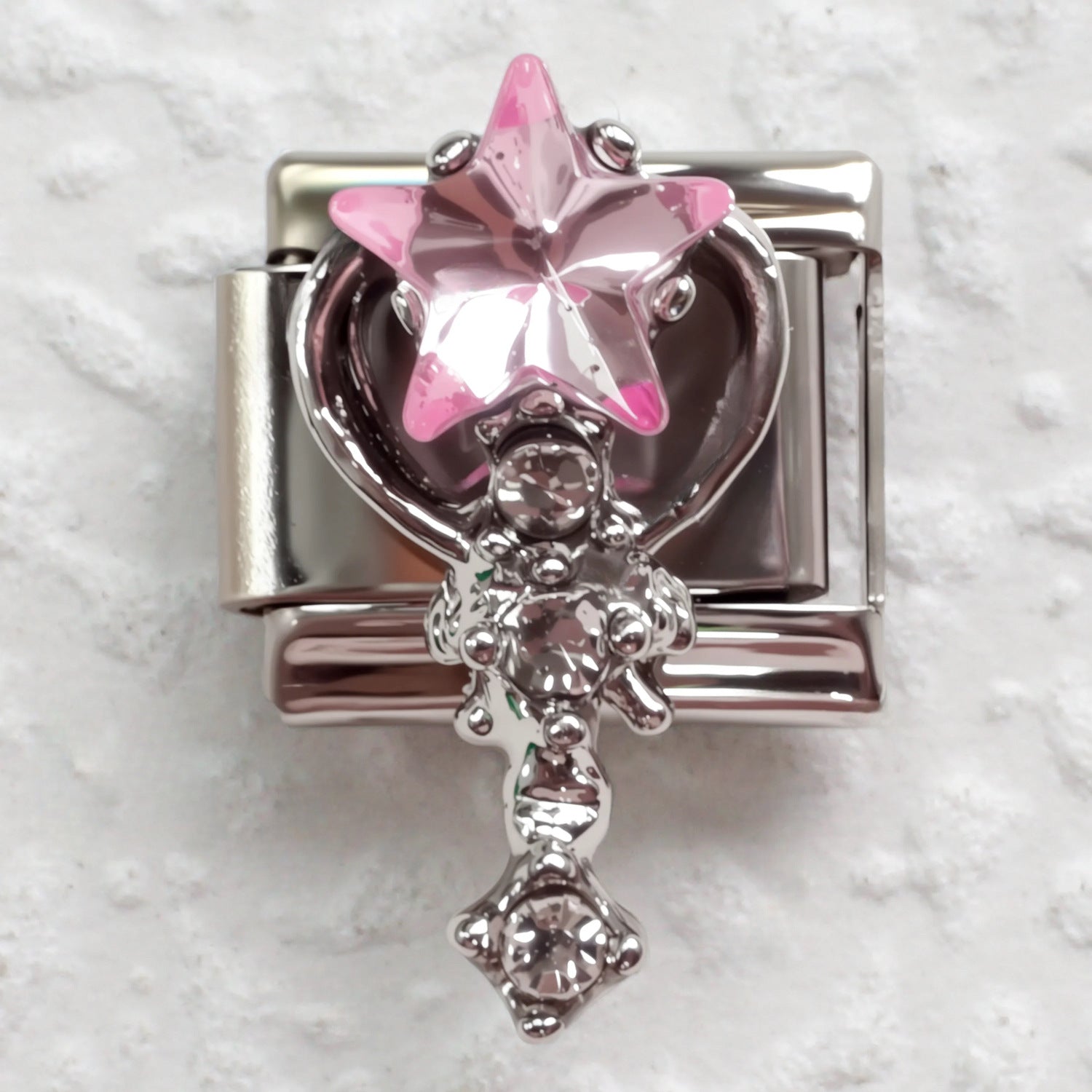 Wholesale Stainless Steel Pink Zirconia Italian Charm Bracelet Heart Shape DIY Accessory for Everyday Wear Gift