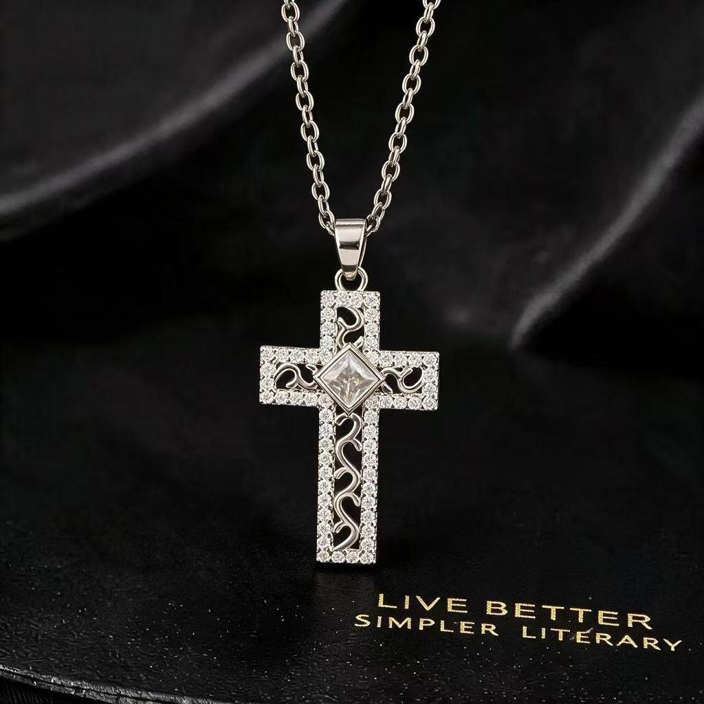 Wholesale Gold Plated Copper Zircon Cross Pendant Necklace Fashion Jewelry Accessory Boutique Resale