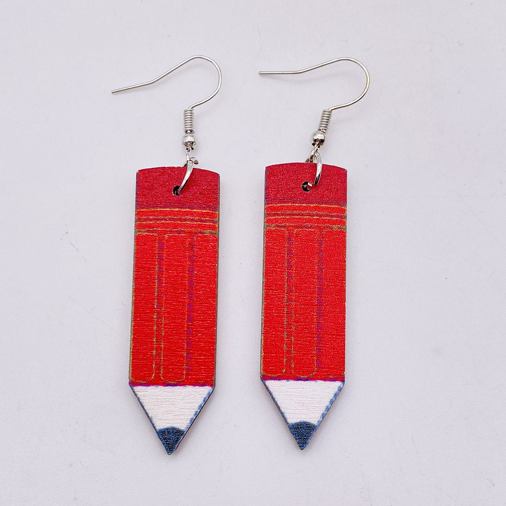 Wholesale wooden earrings pencil books  earrings