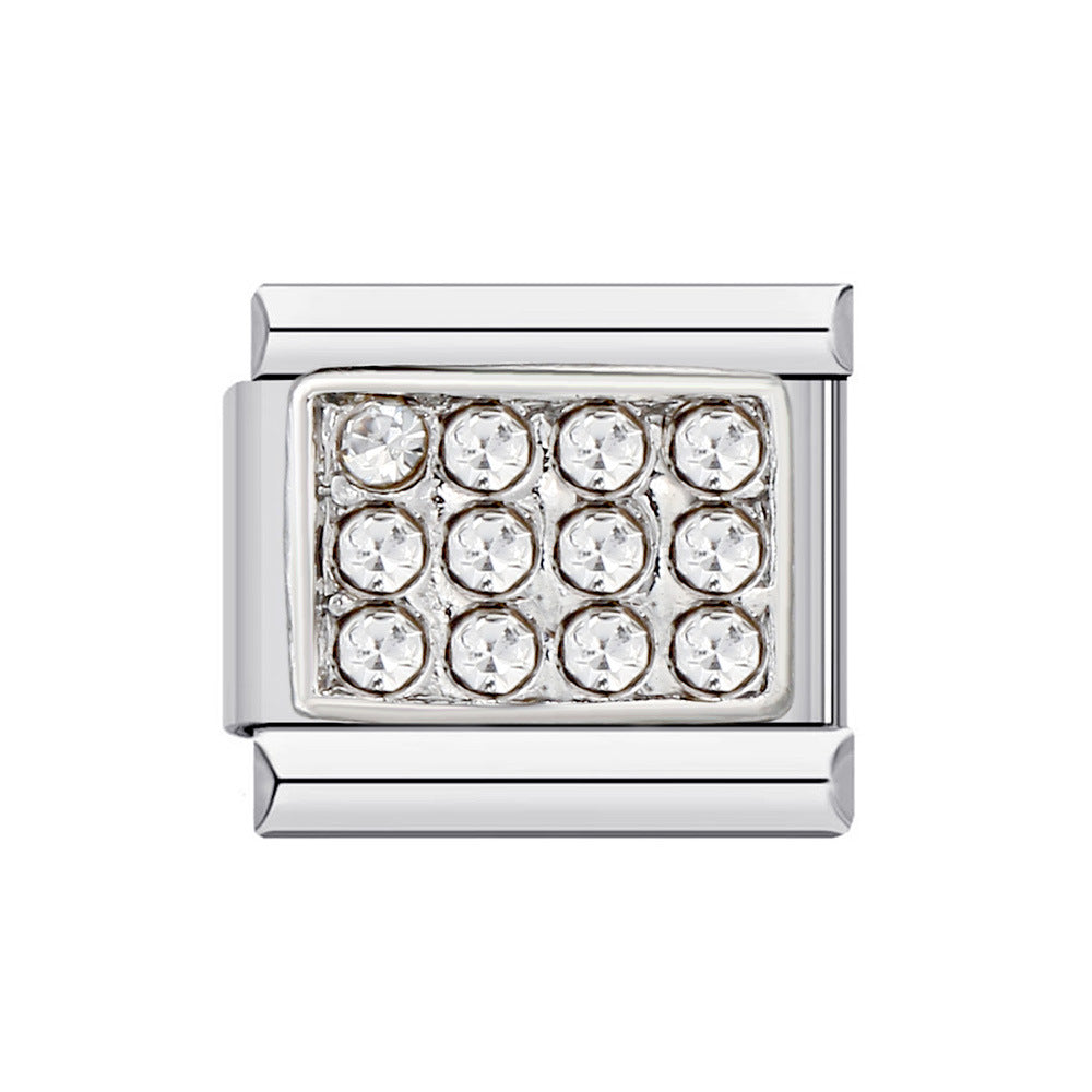 Wholesale Italian Charm Bracelet 9mm DIY Splicing Removable Diamond Square Stainless Steel Composable Bracelet