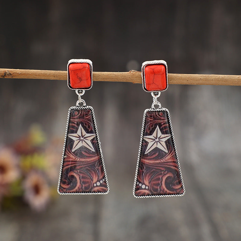 Wholesale  retro trapezoidal drop glue star sticker turquoise alloy earrings