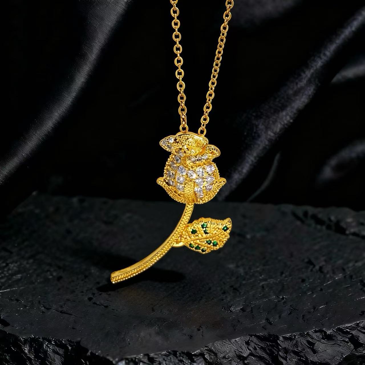 Wholesale Gold Plated Copper Zircon Sunflower Necklace Layering Jewelry For Women Trendy Party Fashion Accessory Everyday Wear Boutique Resale