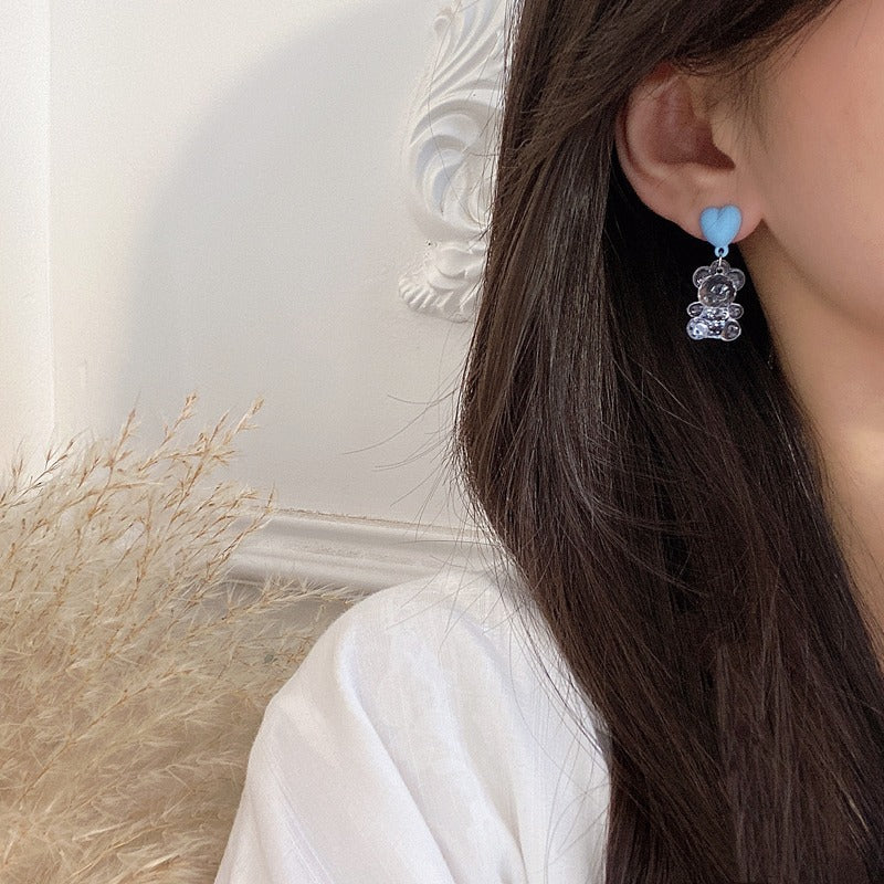 Wholesale s925 silver needle bear heart earrings ear clip