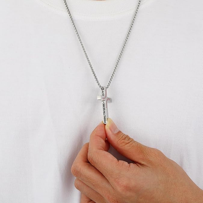 Wholesale Stylish Baseball Cross Necklace Stainless Steel Pendant Fashion Accessory for Men Gift Resale