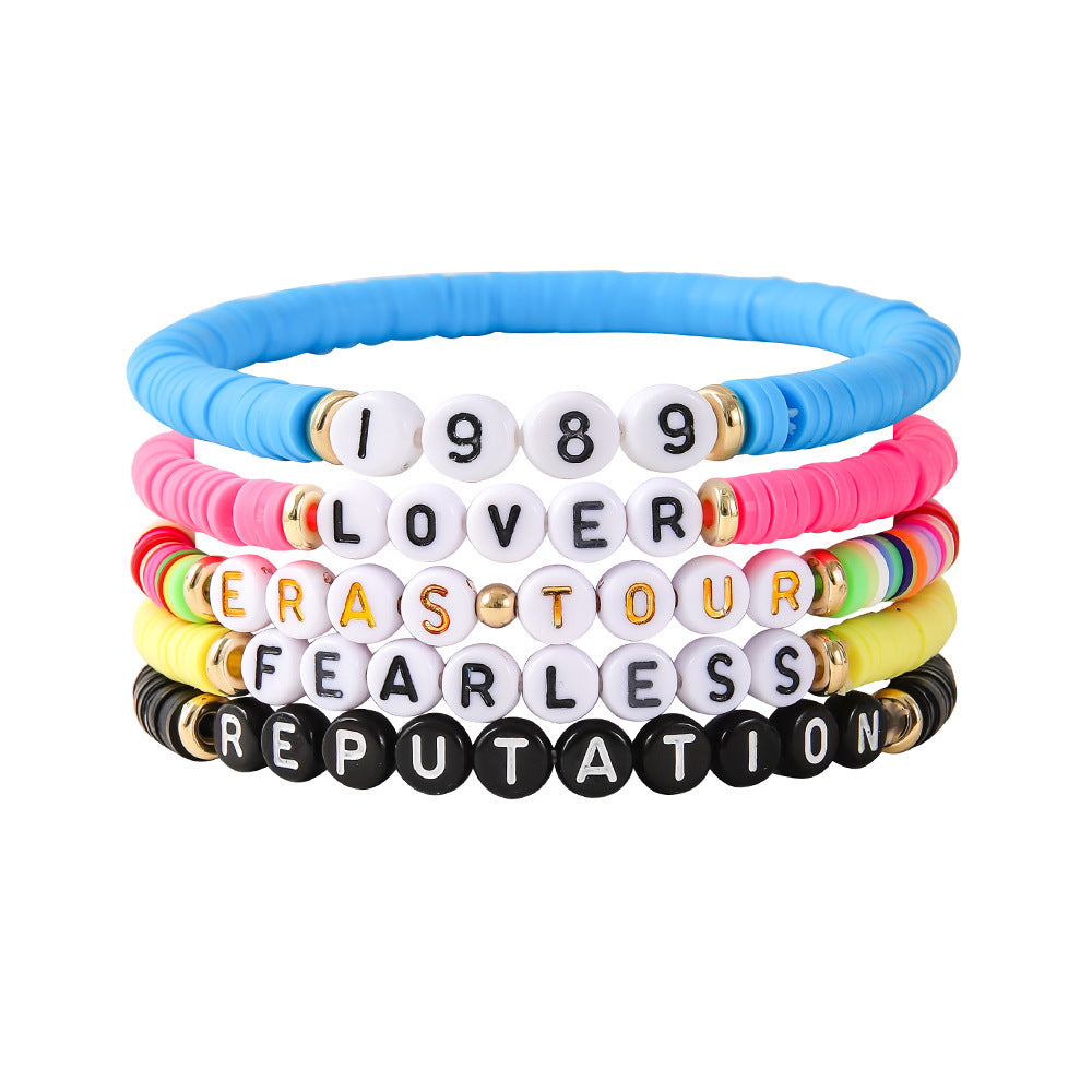 Wholesale  colorful soft pottery name bracelet suit