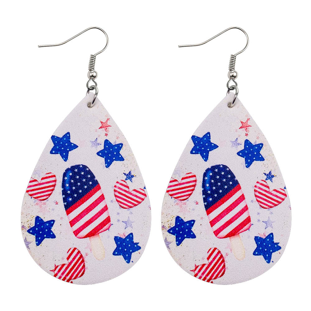 Wholesale American Independence Day Cross Football Leather Earrings ACC-ES-CY023